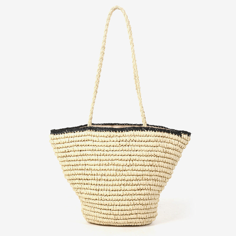 Simple Large Capacity Shoulder Straw Woven Beach Bag