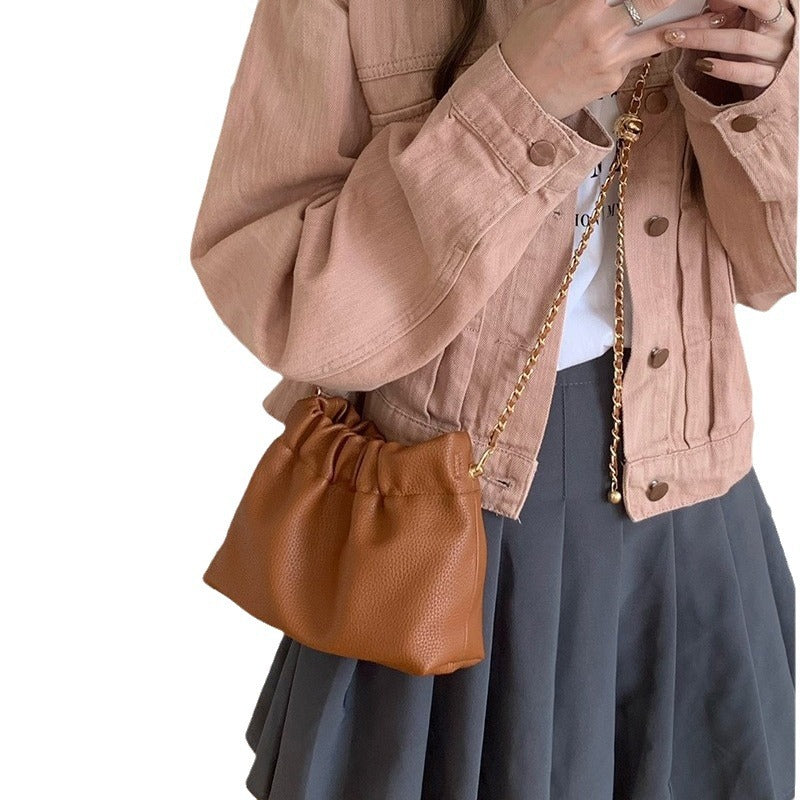 Women Solid Color Niche Chain Crossbody Bucket Bag