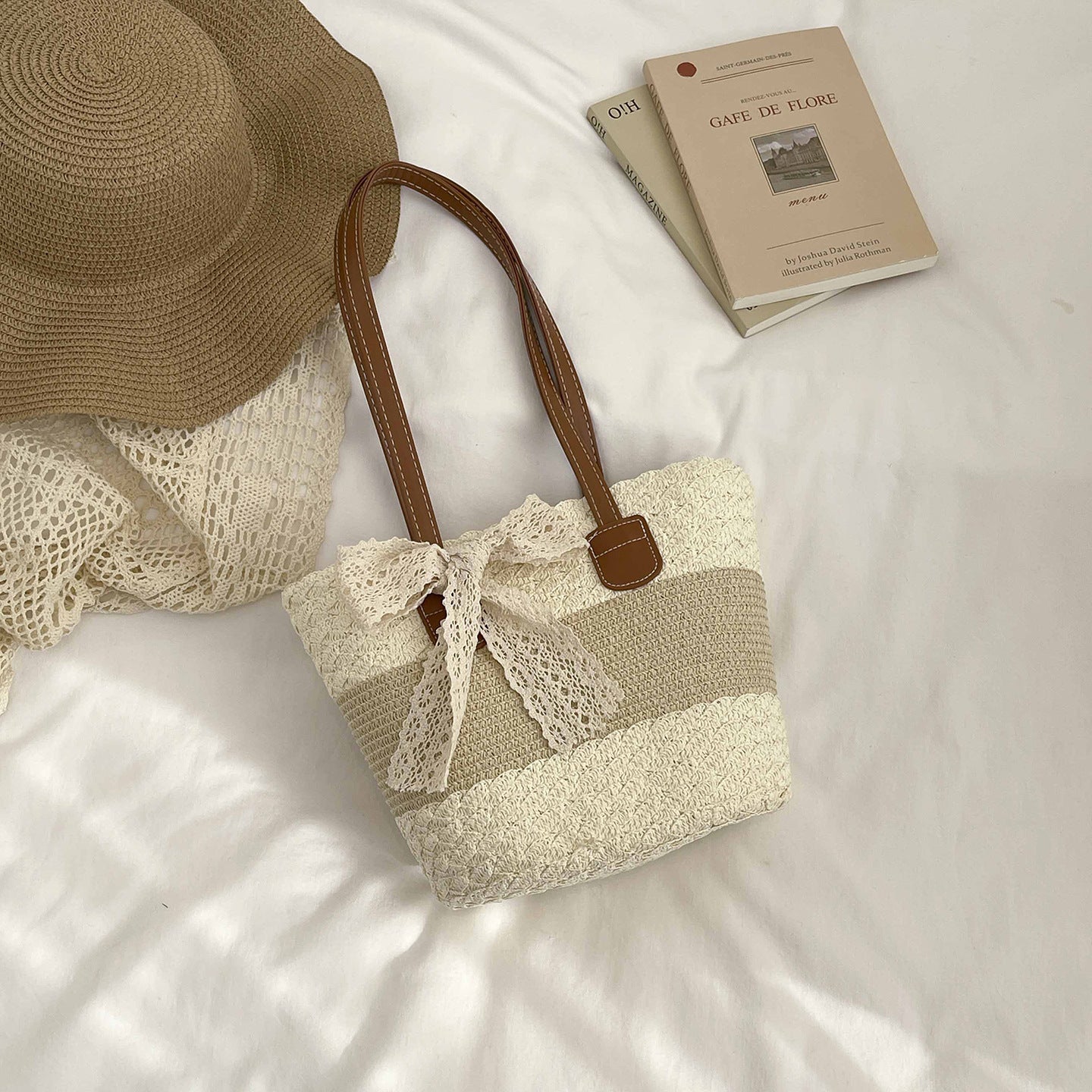 Women 2026 Spring New Woven Straw Handheld Shoulder Cotton Rope Tote Bag
