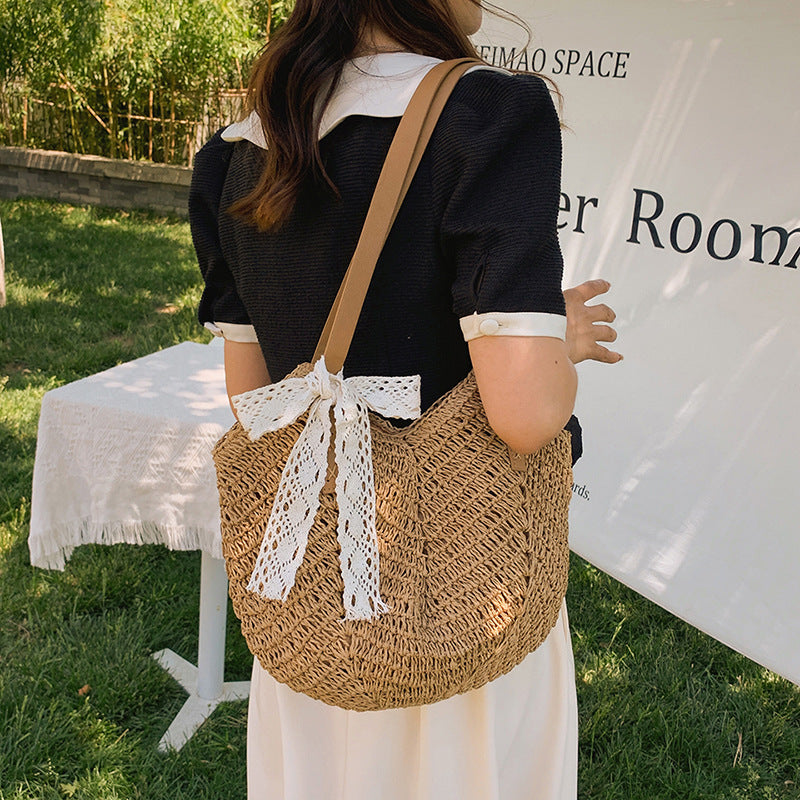 Women New Handmade Woven Fashion Straw Paper Rope Vacation Beach Bag