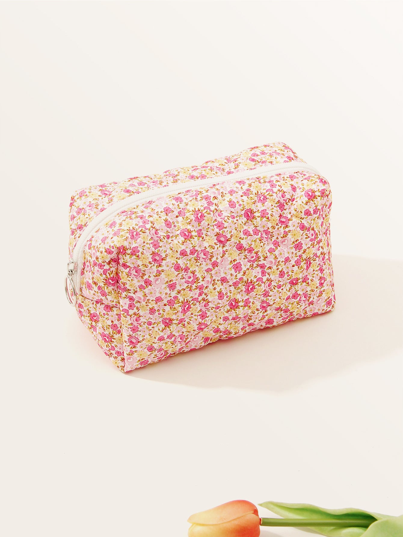 Small Floral Quilted Cotton Travel Cosmetic Bag