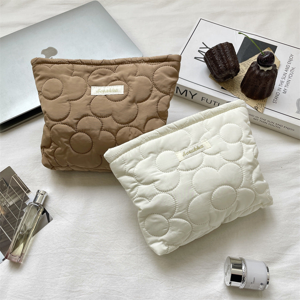 Macaron Floral Quilted Large Capacity Cosmetic Bag