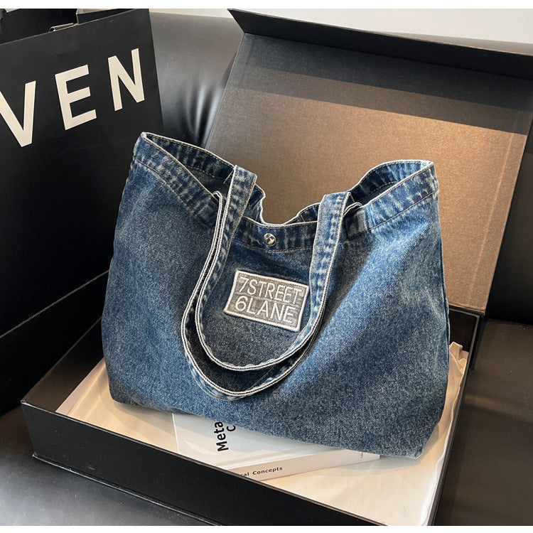 New Denim Shoulder Large Shopping Mom Artistic Student Commute Bag
