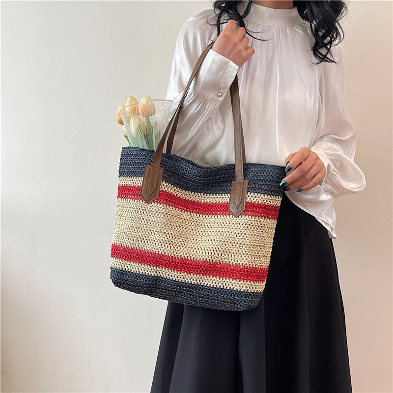 Large Capacity Straw Vegetable Basket Tote Bag