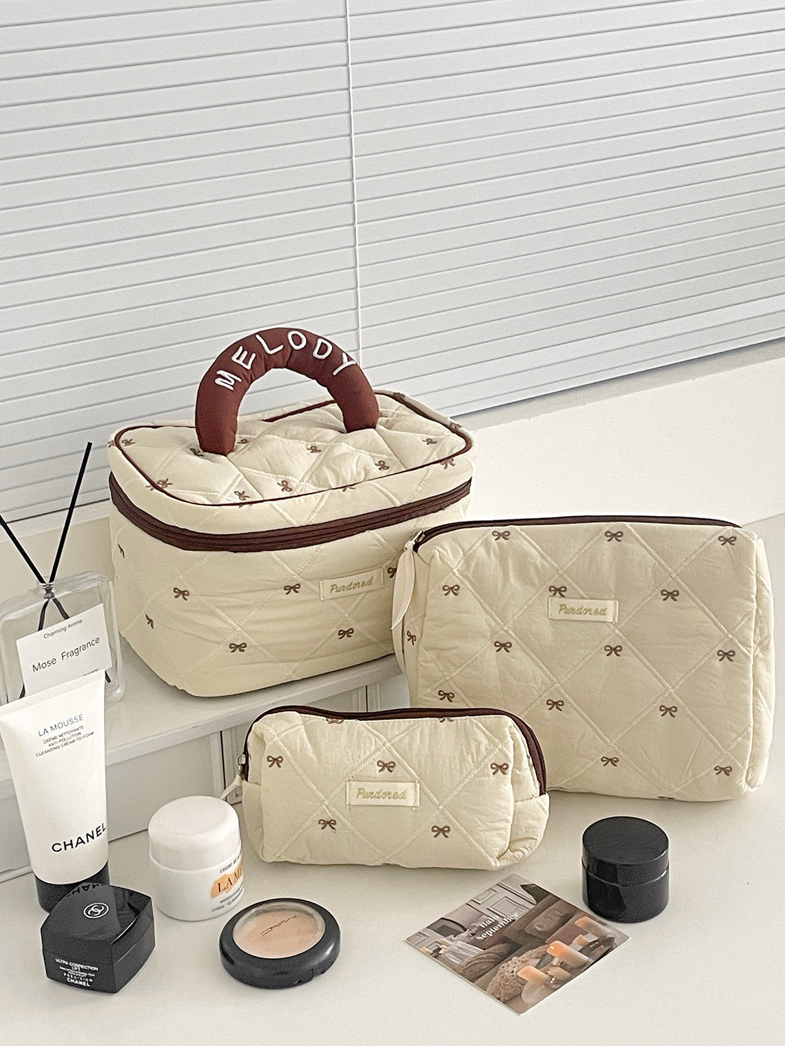 Multi-Pattern Palace Quilted Cosmetic Clutch and Octagonal Set