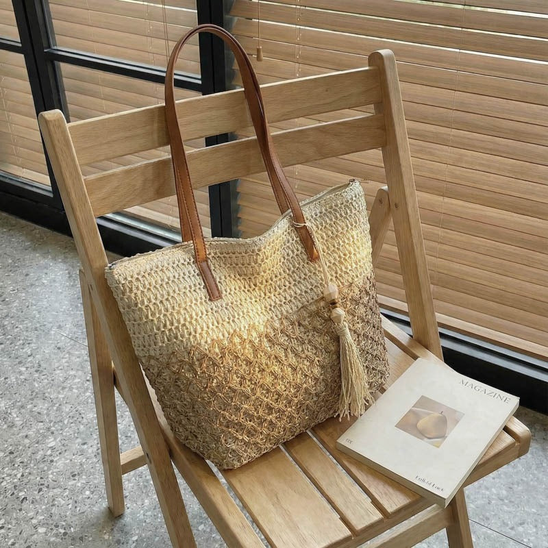 Women Straw Large Tassel Shoulder Tote 2026 New Fashion Beach Woven Bag