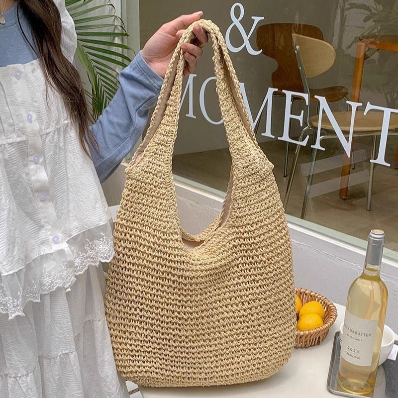 Women Straw Beach Shoulder Hand-Woven Large Capacity Bag
