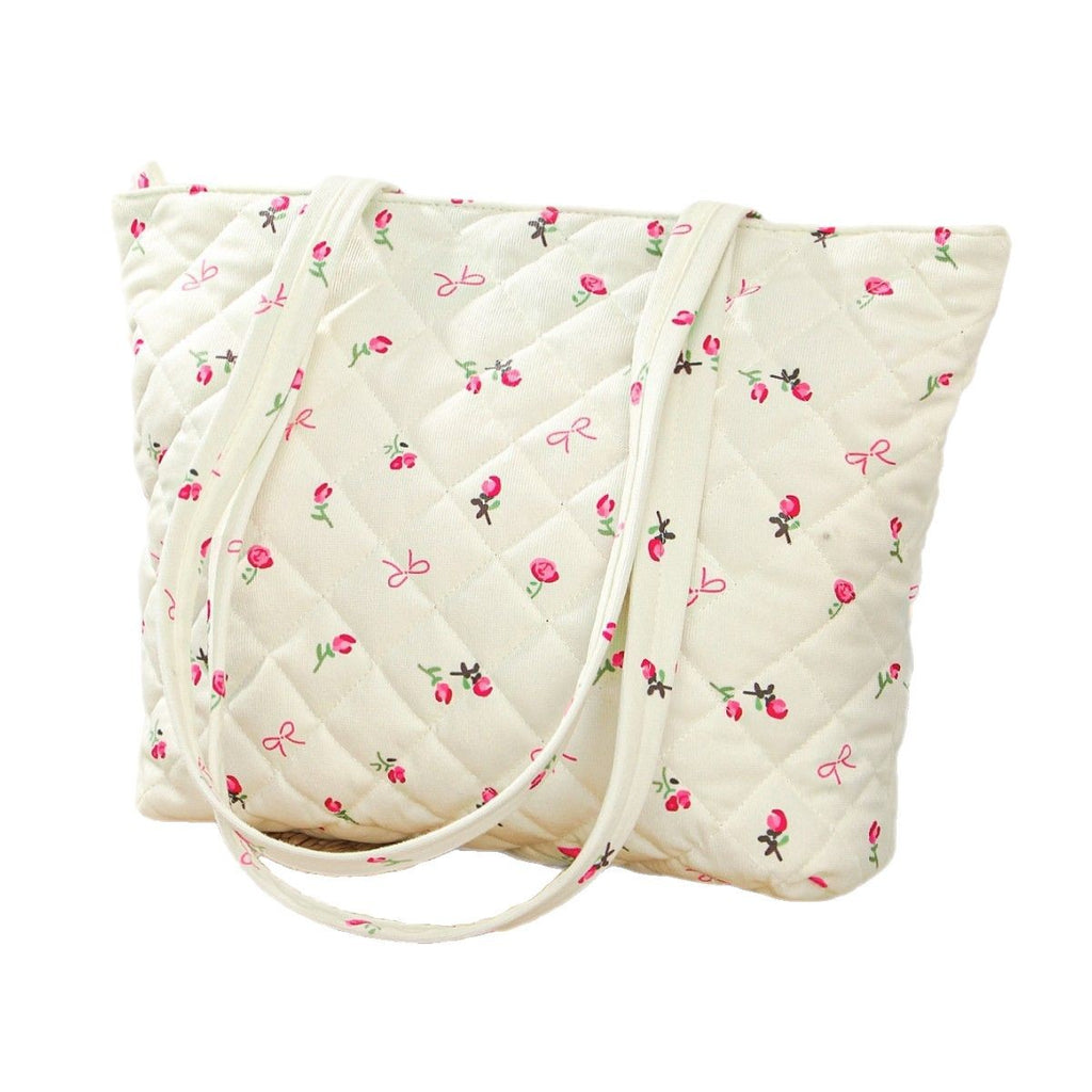 Quilted Cotton Flower Lipstick Tote Bag