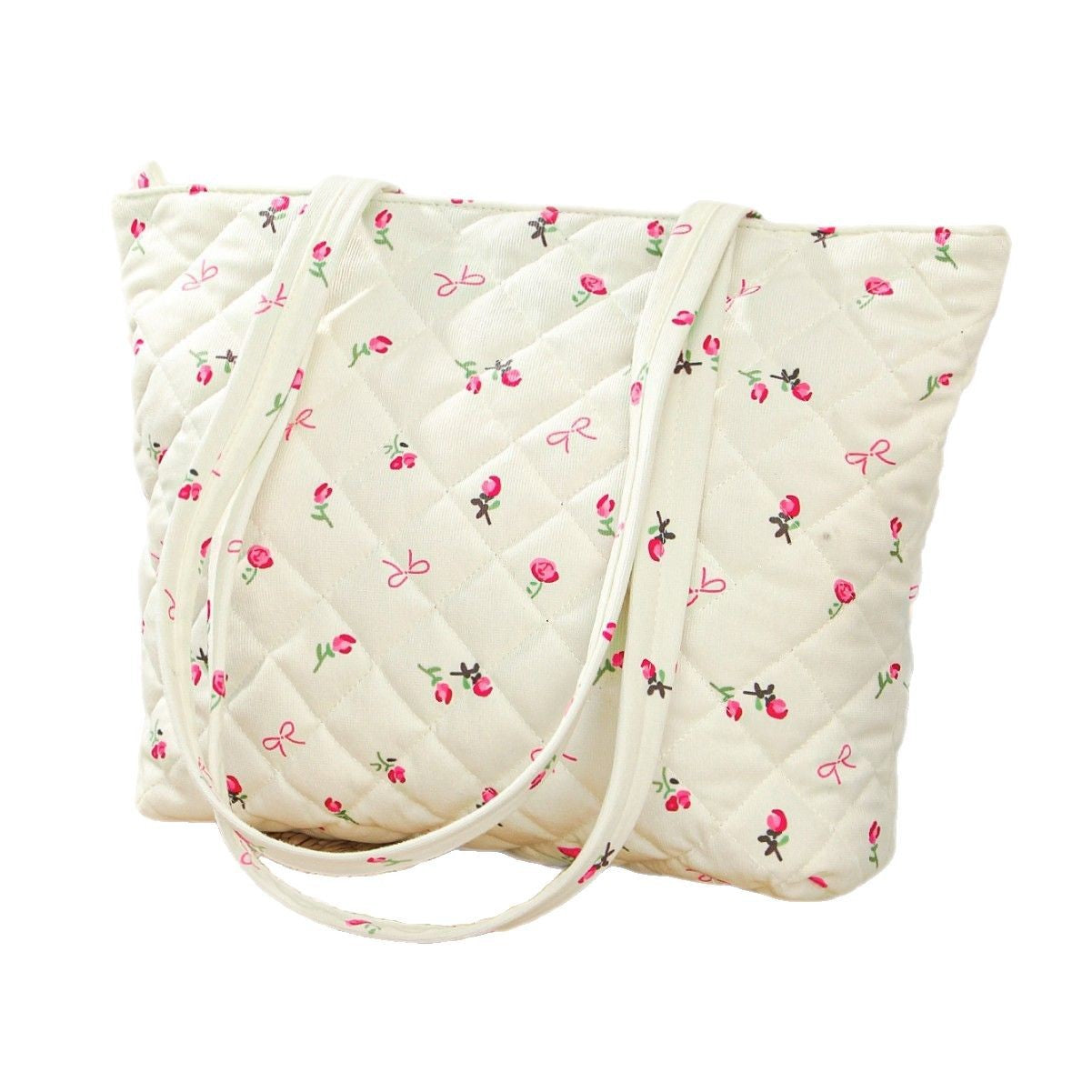 Quilted Cotton Flower Lipstick Tote Bag