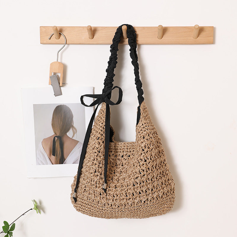 Large Capacity Hollow Bow Straw Beach Bag