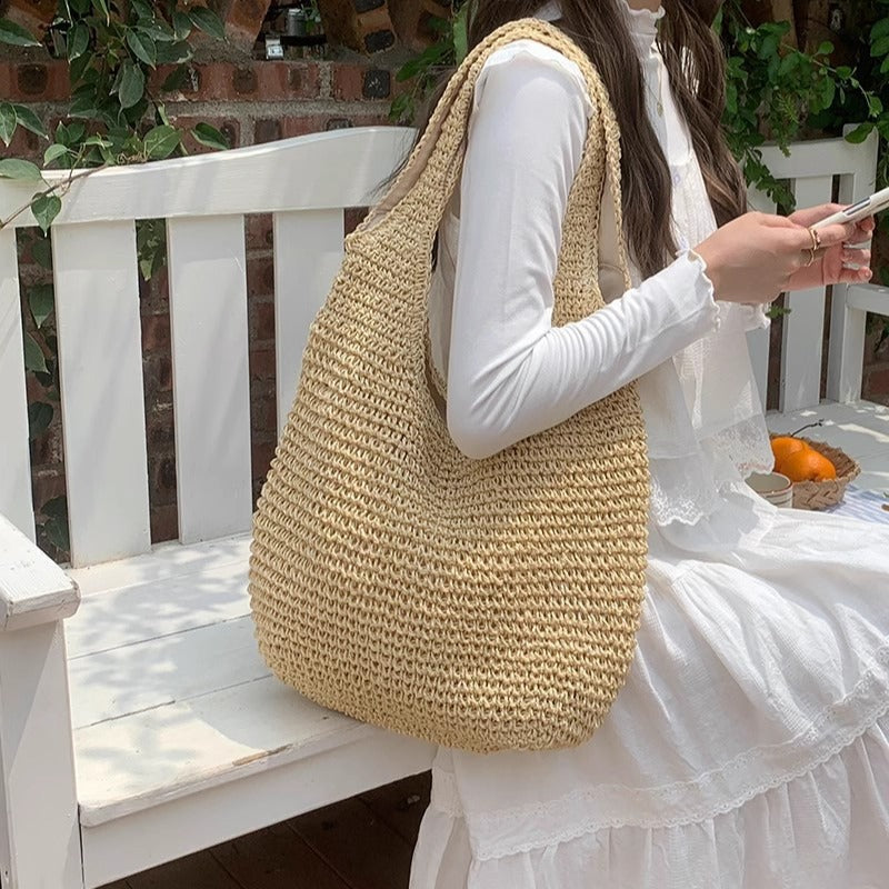 Women Straw Beach Shoulder Hand-Woven Large Capacity Bag