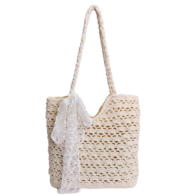 Women Handmade Woven 2026 New Large Beach Cotton Crochet Shoulder Tote Bag