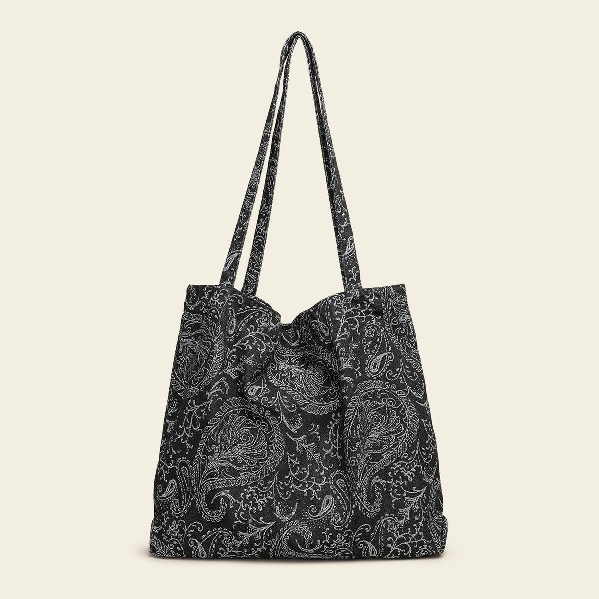 Retro Paisley Floral Large Canvas Tote Bag