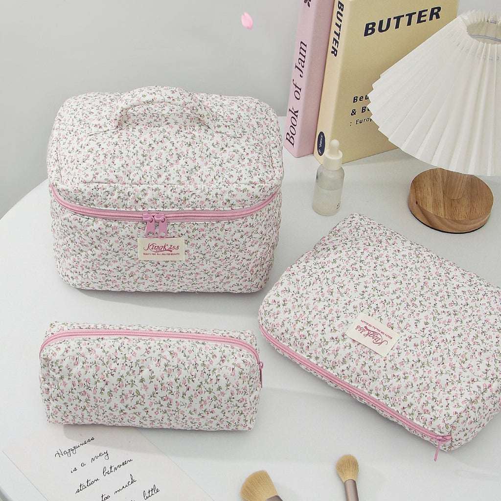 Quilted Small Floral Portable Toiletry Bag