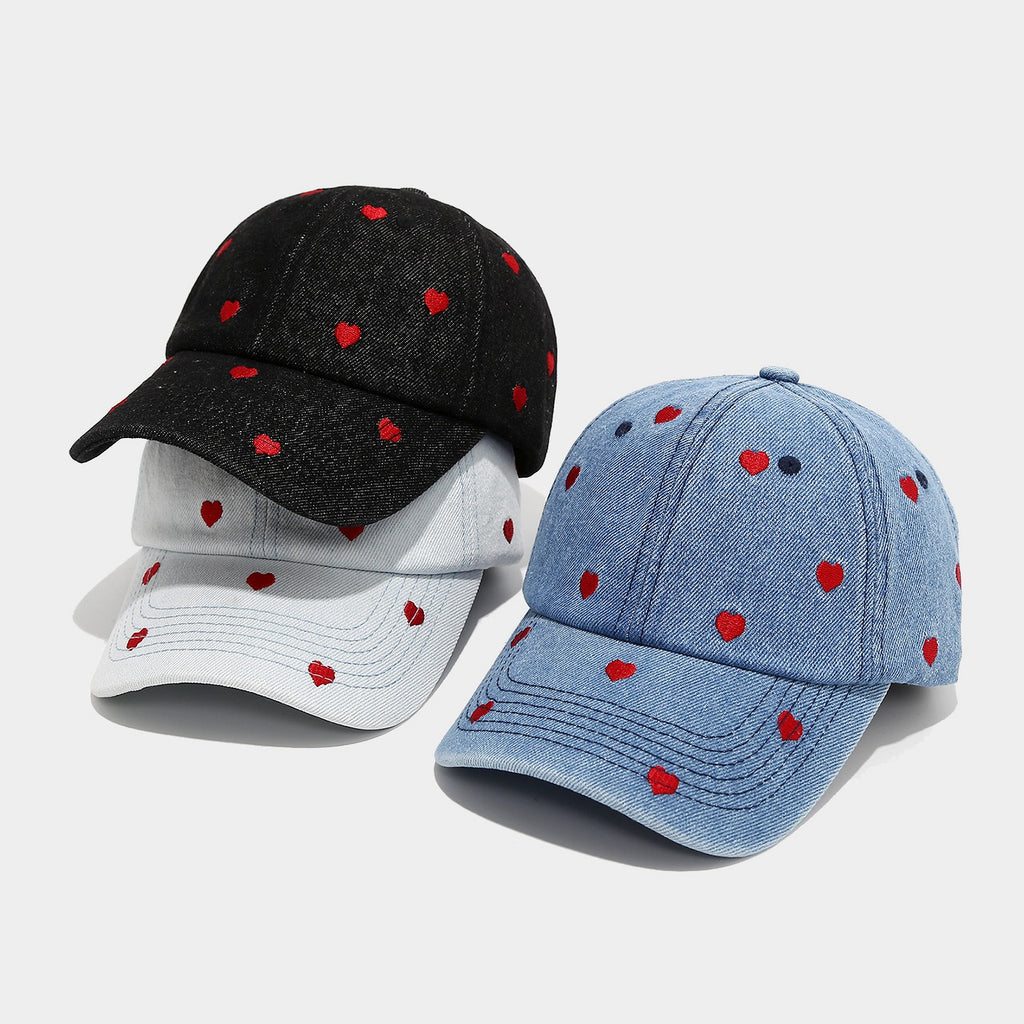 Love Embroidered Denim Baseball Cap