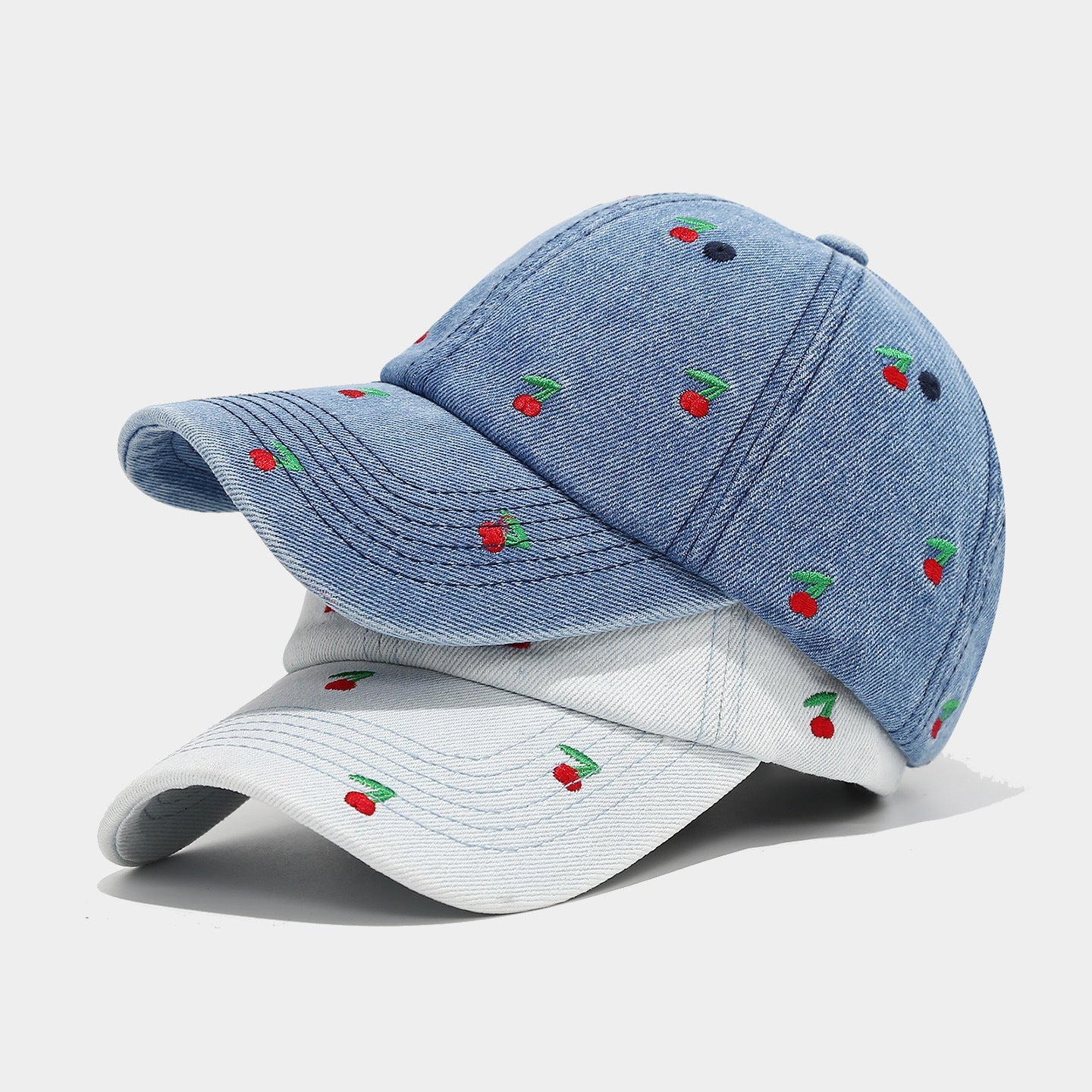Retro Cherry Embroidered Denim Baseball Cap