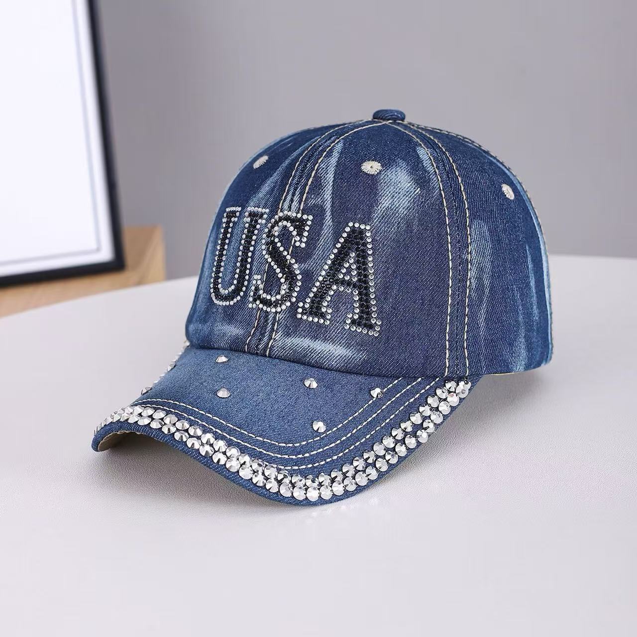 Women's Handmade Rhinestone Denim Baseball Cap