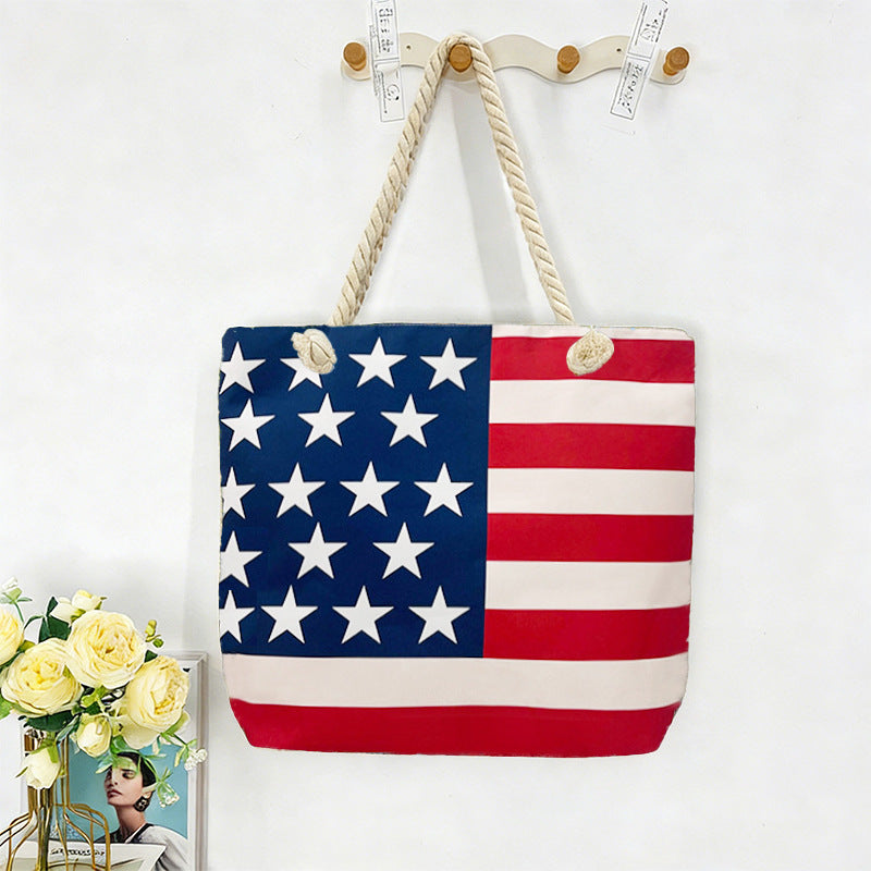 Patriotic Canvas Flag Spliced Shoulder Bag