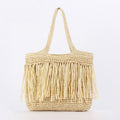 Women Long Tassel Straw Woven Large Capacity Shoulder Beach Vacation Bag
