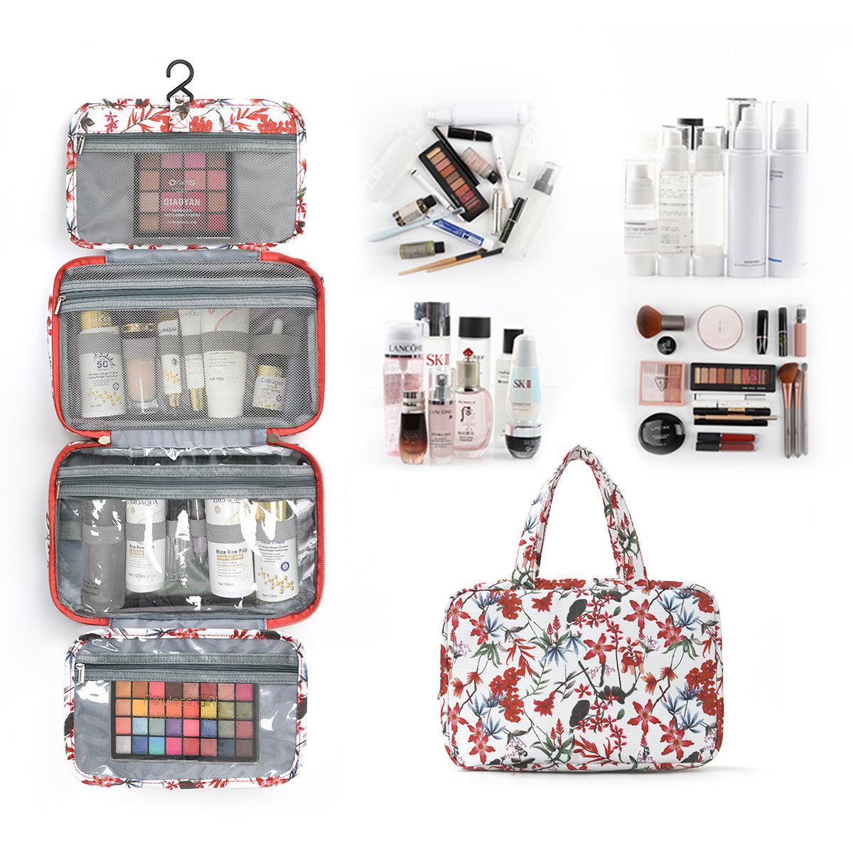 Dry-Wet Separation Floral Toiletry Bag
