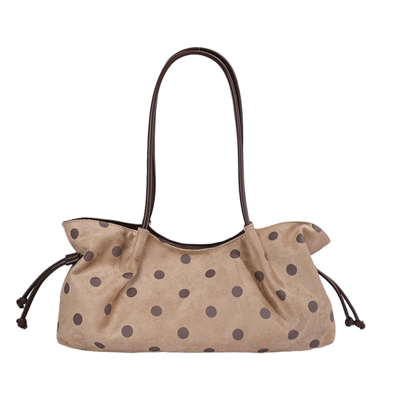 Vintage Polka Dot Suede-Look Shoulder Bag