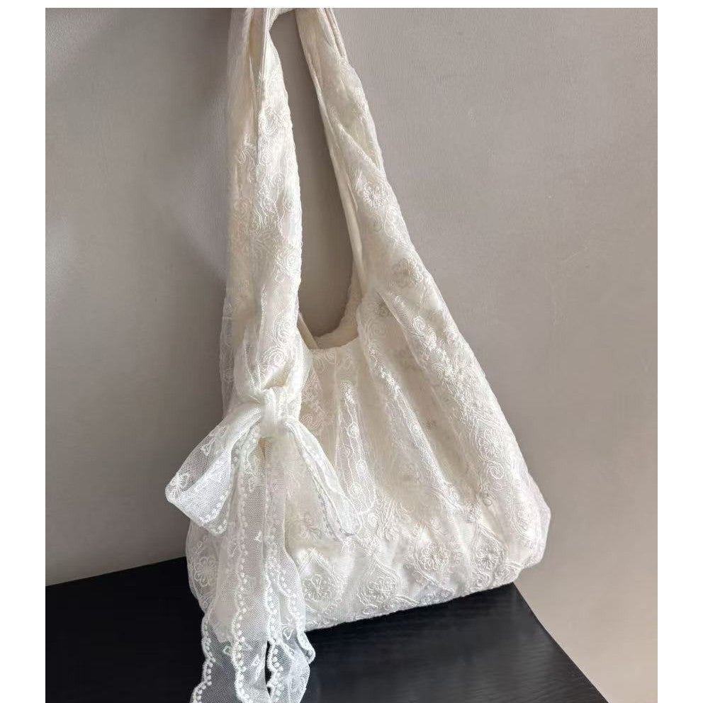 Women Lace Floral Canvas Large Capacity Shoulder Tote Bag