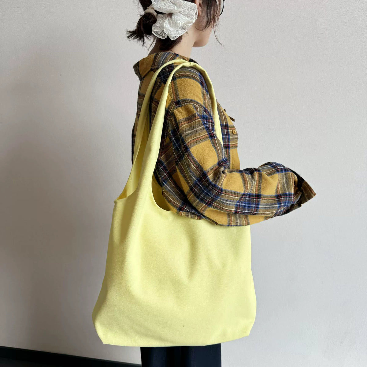 Solid Color Canvas Wide Strap Tote Bag