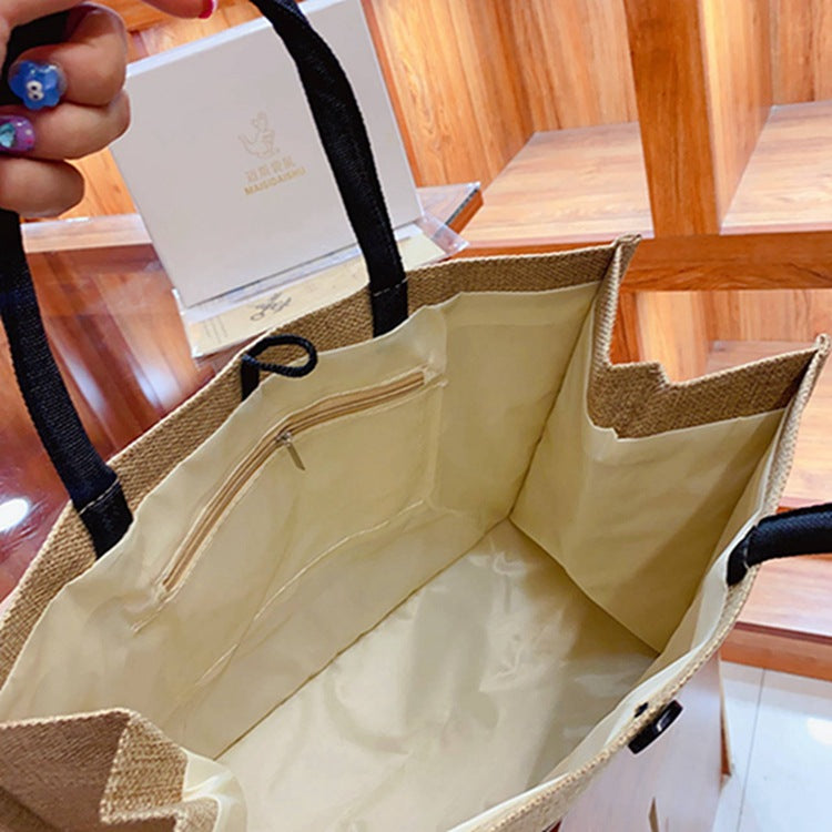 Linen Printed Handbag Travel Essential Gift Bag