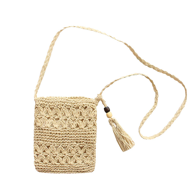 Straw Bag New Style Shoulder Crossbody Women'S Bag Handwoven Beach Bag Hollow Tassel Literary Casual Versatile Small Bag