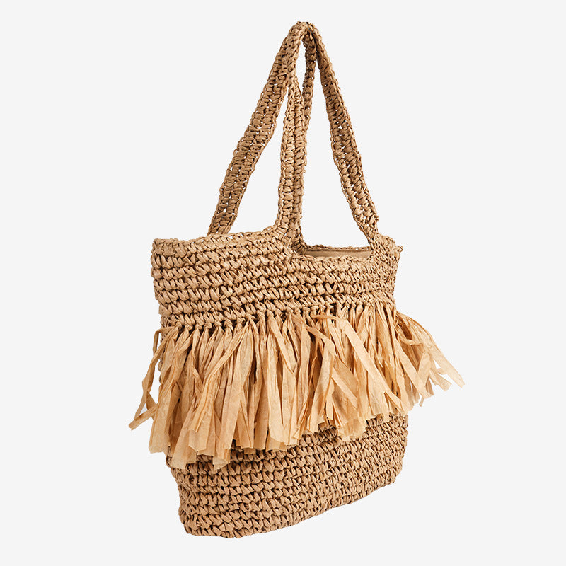 Tassel Single Shoulder Large Capacity Straw Woven Beach Bag