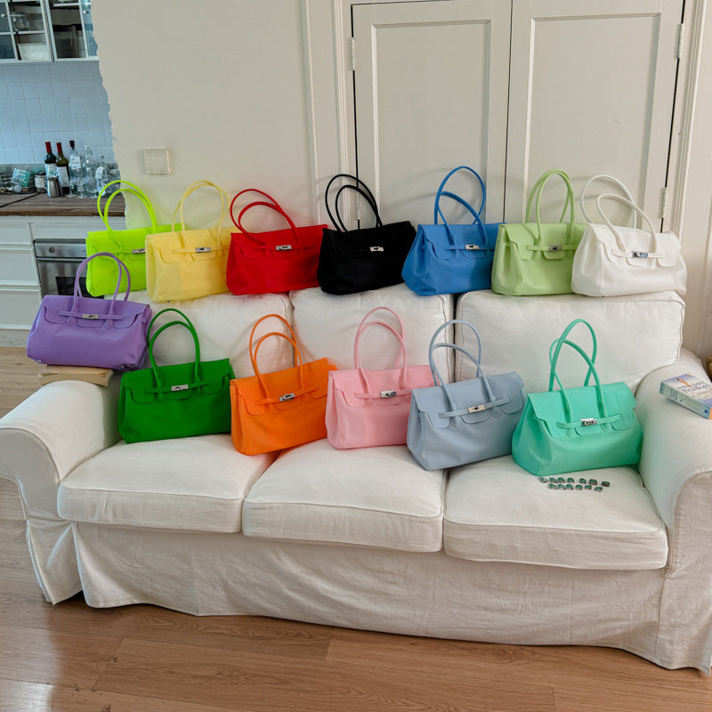 Chic PVC Tote Bag with Metal Lock Detail