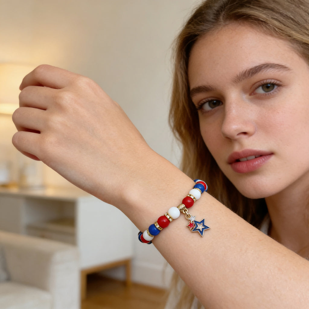 Independence Day Beaded Flag Color Bracelet