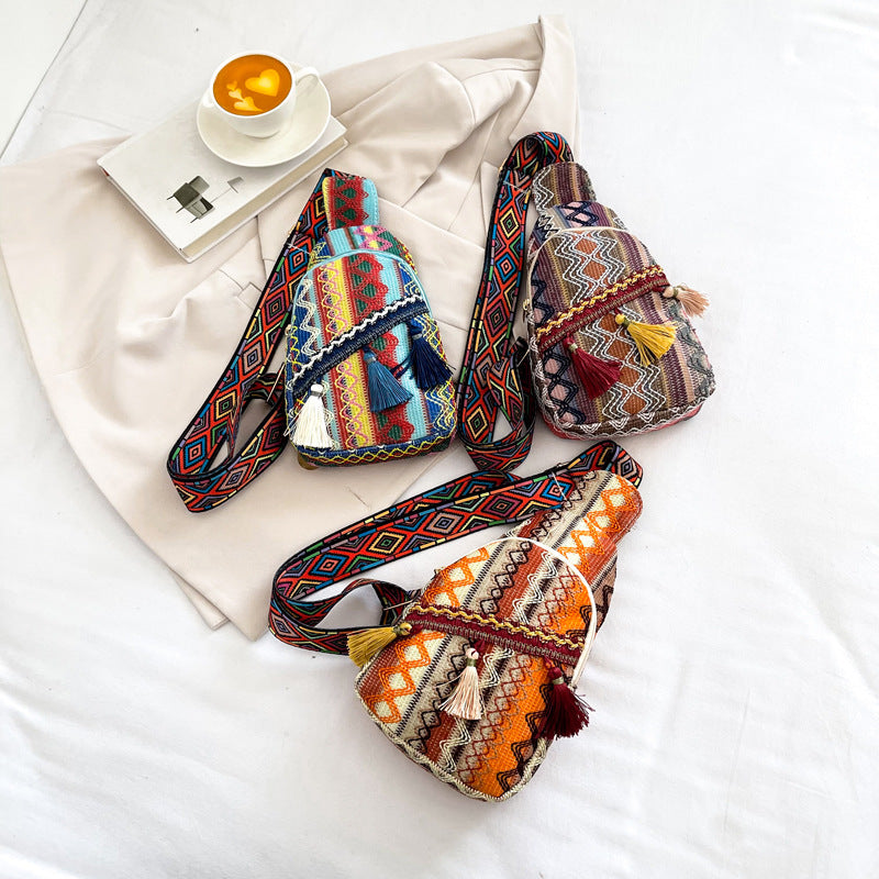 Ethnic Tassel Chest Crossbody Bag