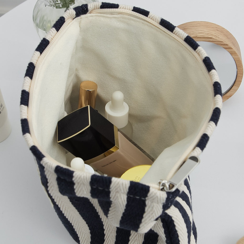 Striped Large Capacity Hand-Held Cosmetic Bag