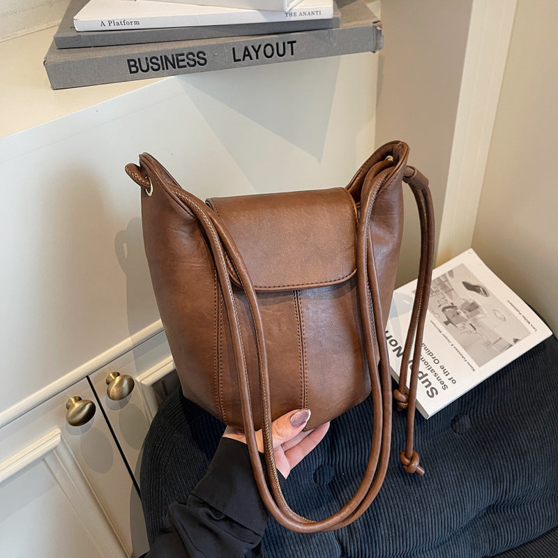 Women Versatile Maillard Bucket 2026 New Premium Vintage Shoulder Crossbody Bag