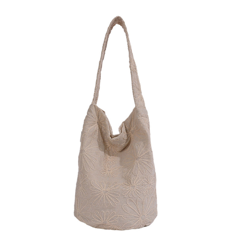 Floral Embroidered Canvas Shoulder Bag