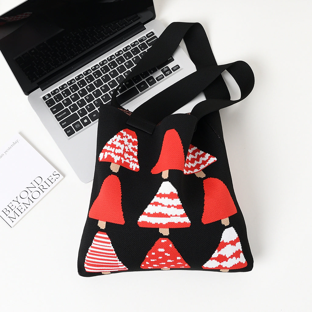 Christmas Tree Graphic Knit Wide Straps Tote Bag