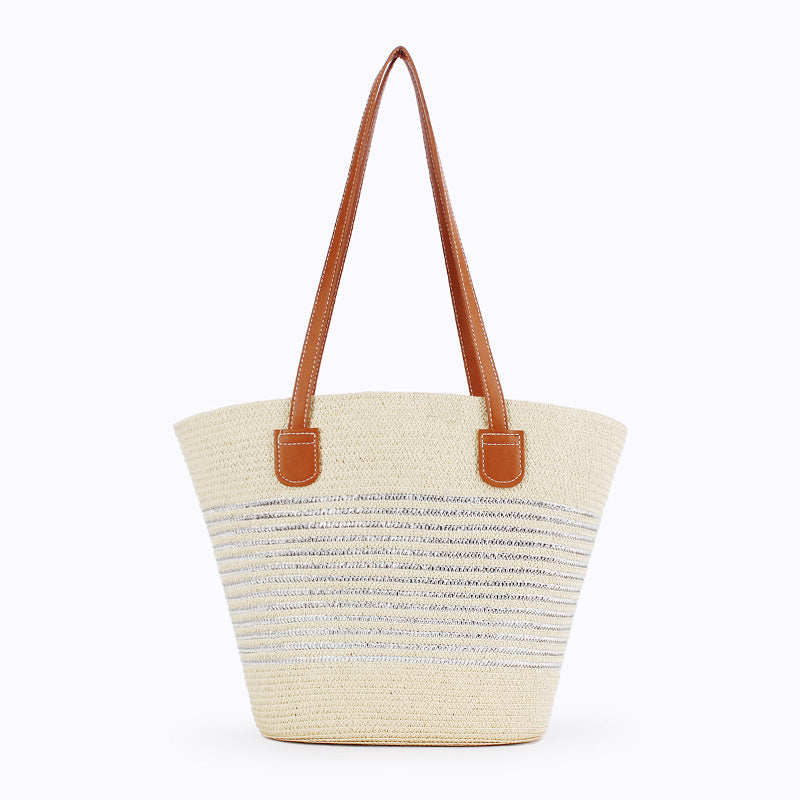 Women Striped Handwoven Large Capacity Tote Holiday Bag