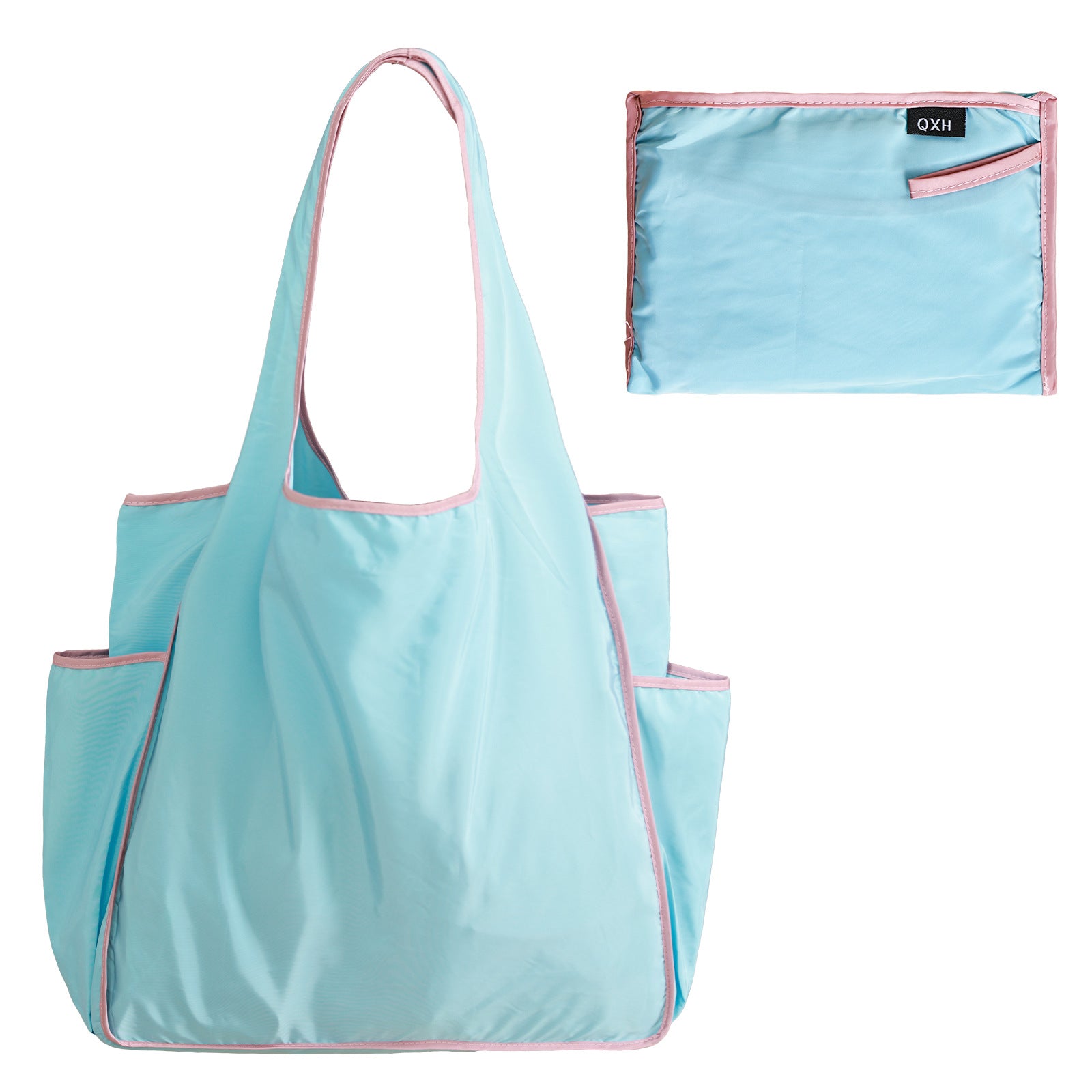 Color Block Large Capacity Folding Waterproof Shopping Bag