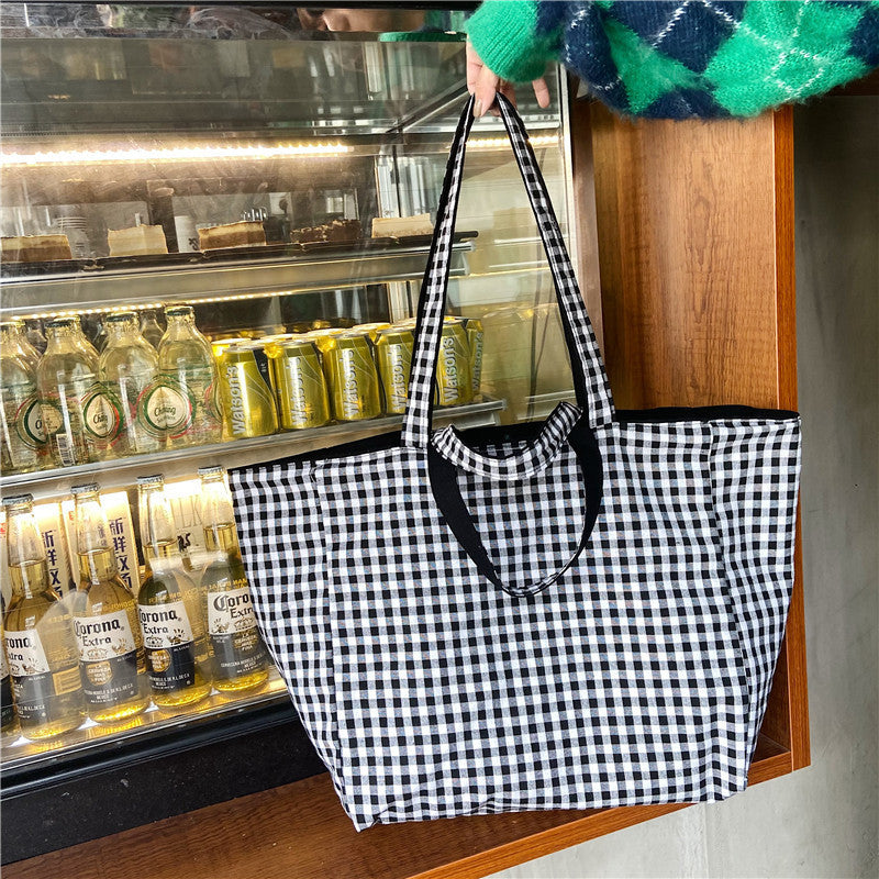 2026 Women Casual Simple Plaid Reversible Tote Bag