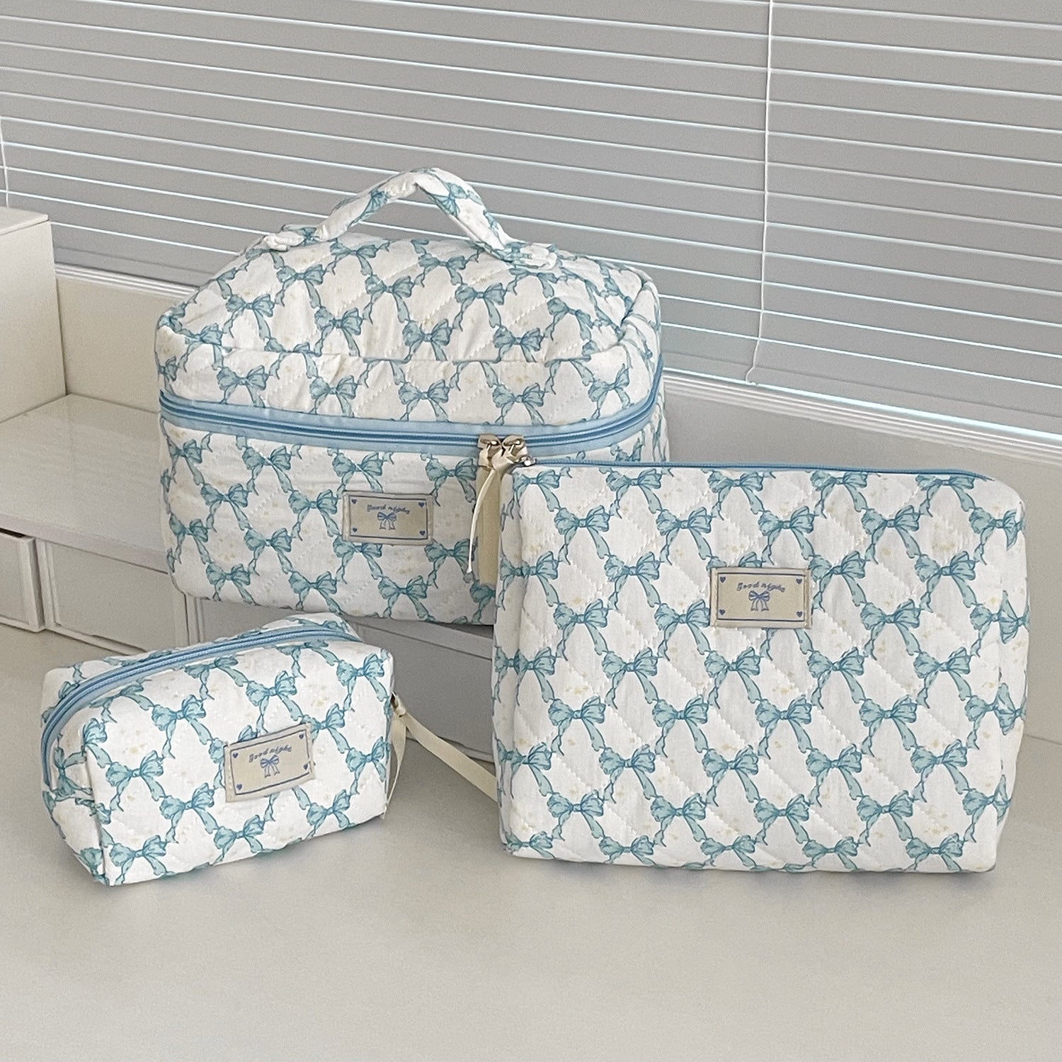 Multi-Pattern Palace Quilted Cosmetic Clutch and Octagonal Set