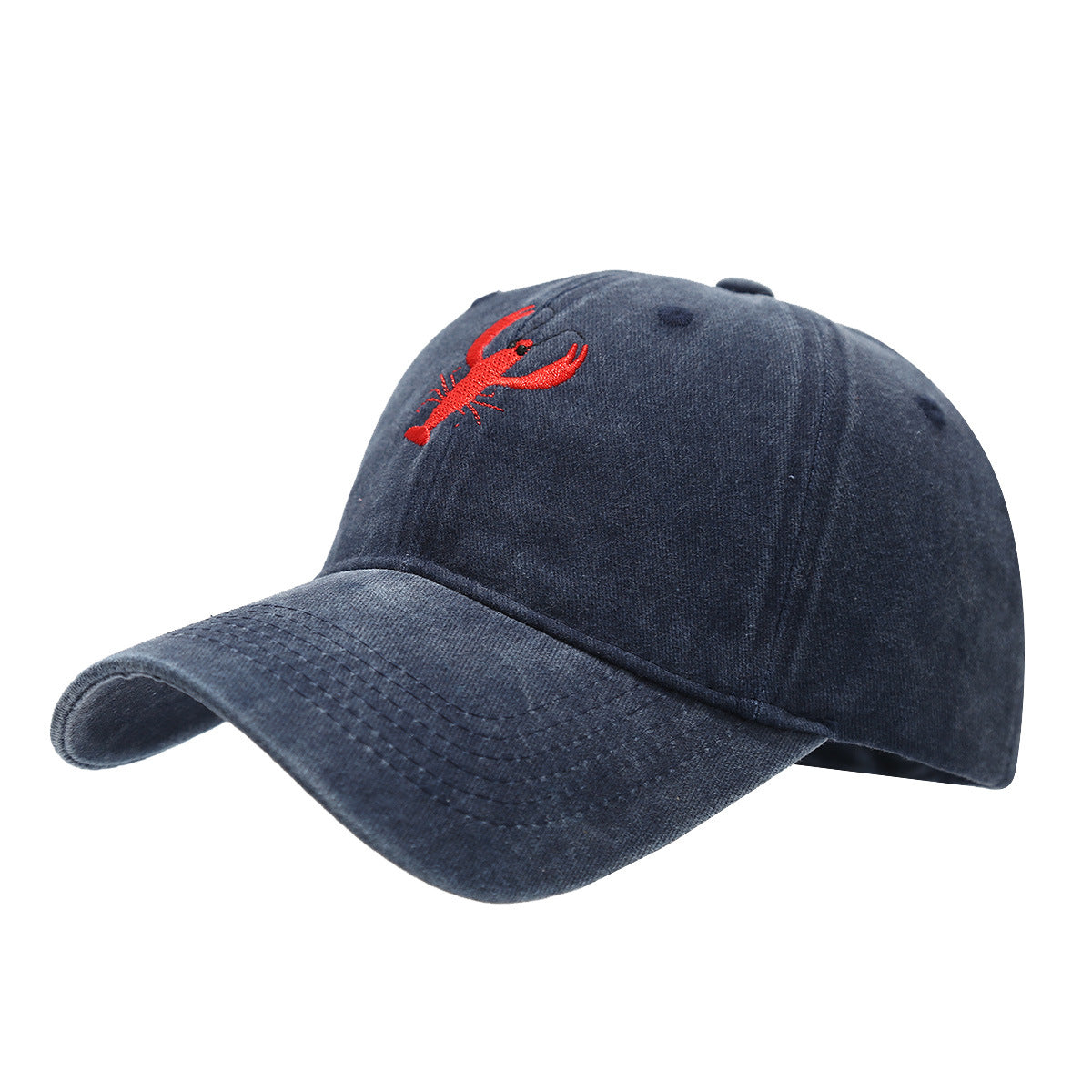 Retro Lobster Embroidered Washed Baseball Cap
