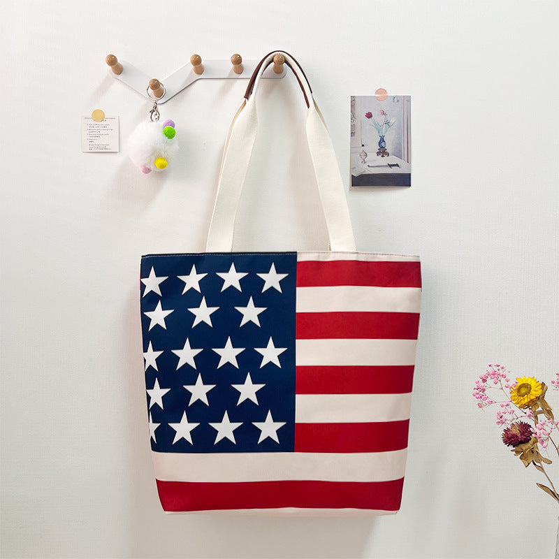 Patriotic Canvas Flag Spliced Shoulder Bag