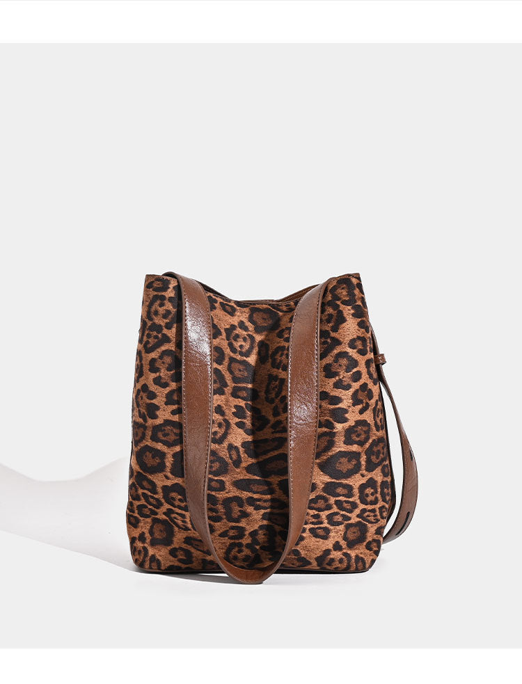 Leopard Print Bucket Shoulder Handbag Tote Bag
