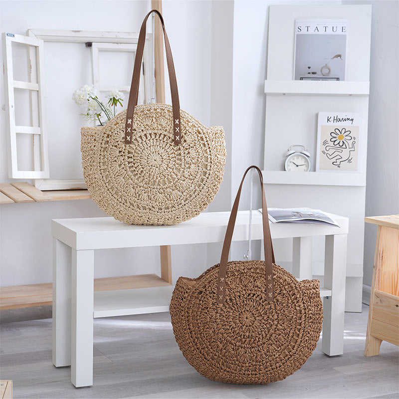 Boho Woven Straw Crochet Round Shoulder Bag