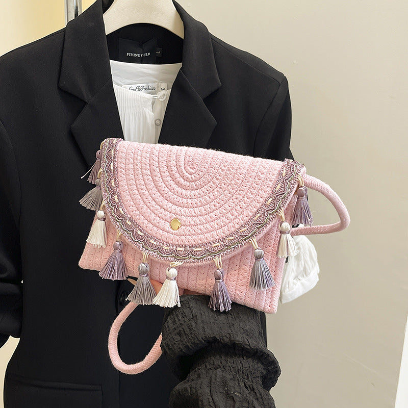 Ethnic Tassel Straw Envelope Crossbody Bag