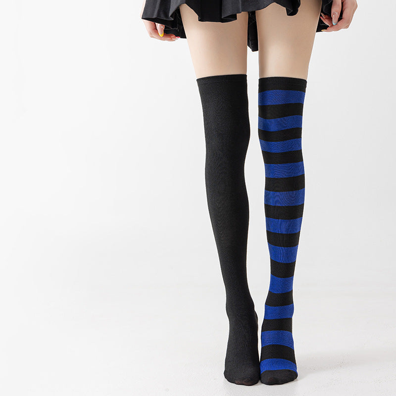 Halloween Christmas Color Block and Striped Thigh-High Socks