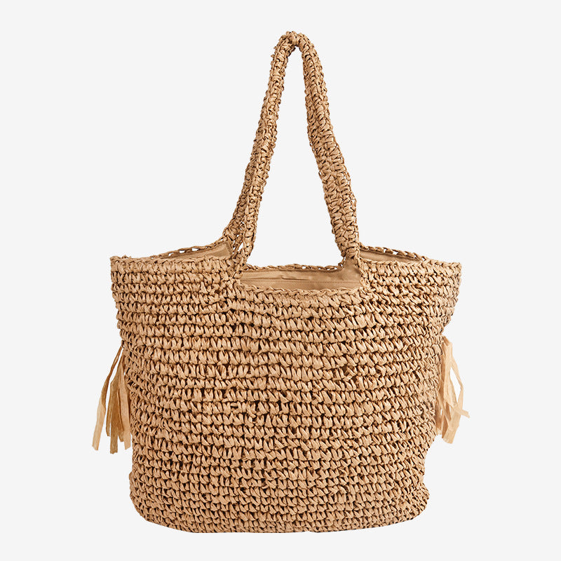 Tassel Single Shoulder Large Capacity Straw Woven Beach Bag