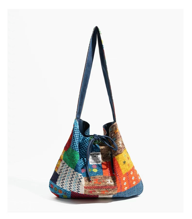 Bohemian Retro Collage Double-Sided Canvas Bag For Women