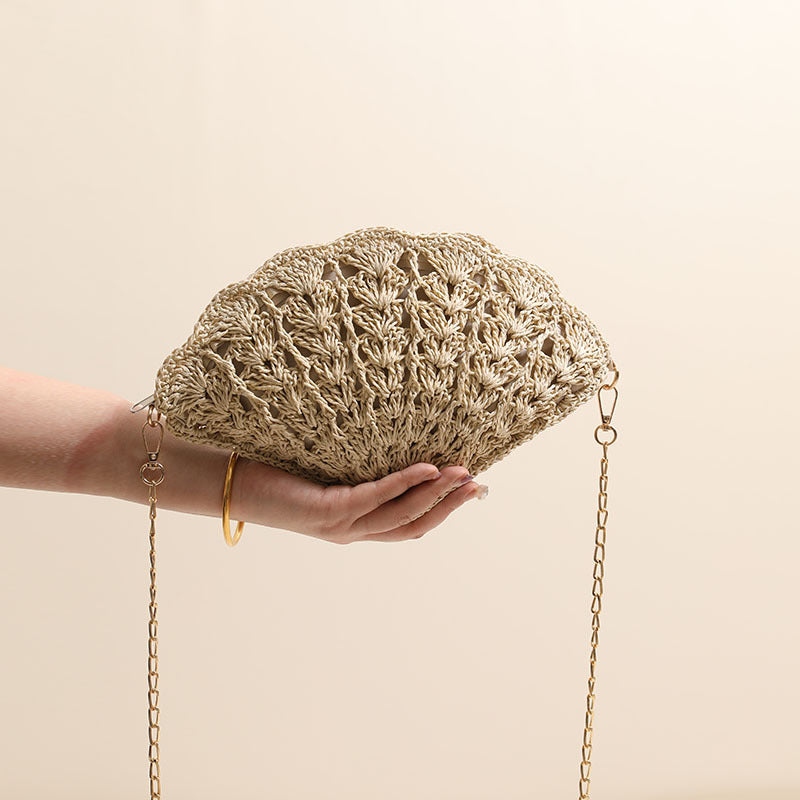 Fairy Shell Crossbody Hollow Fan Straw Beach Bag